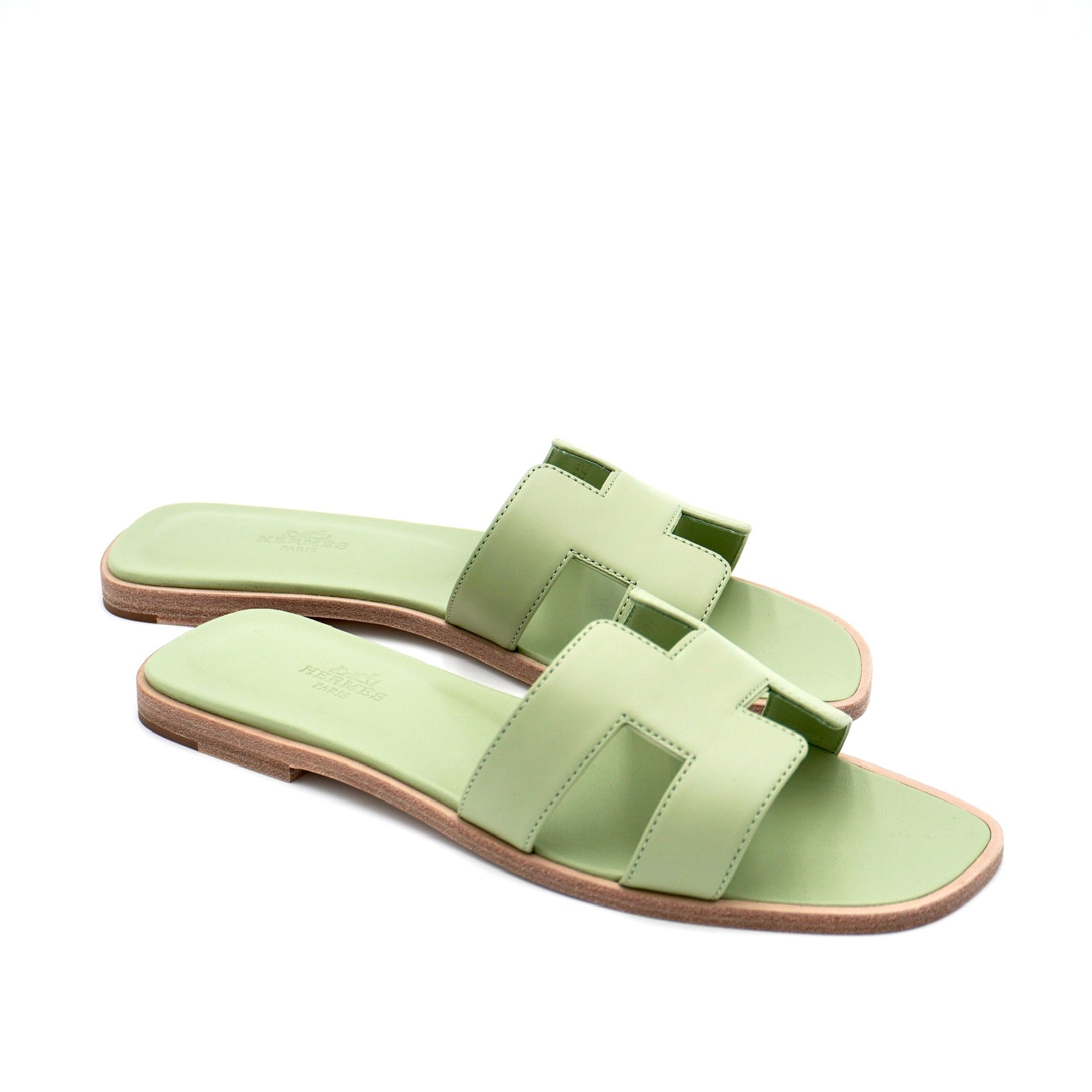 Hermès Oran Sandals Ocean Green Swift Leather