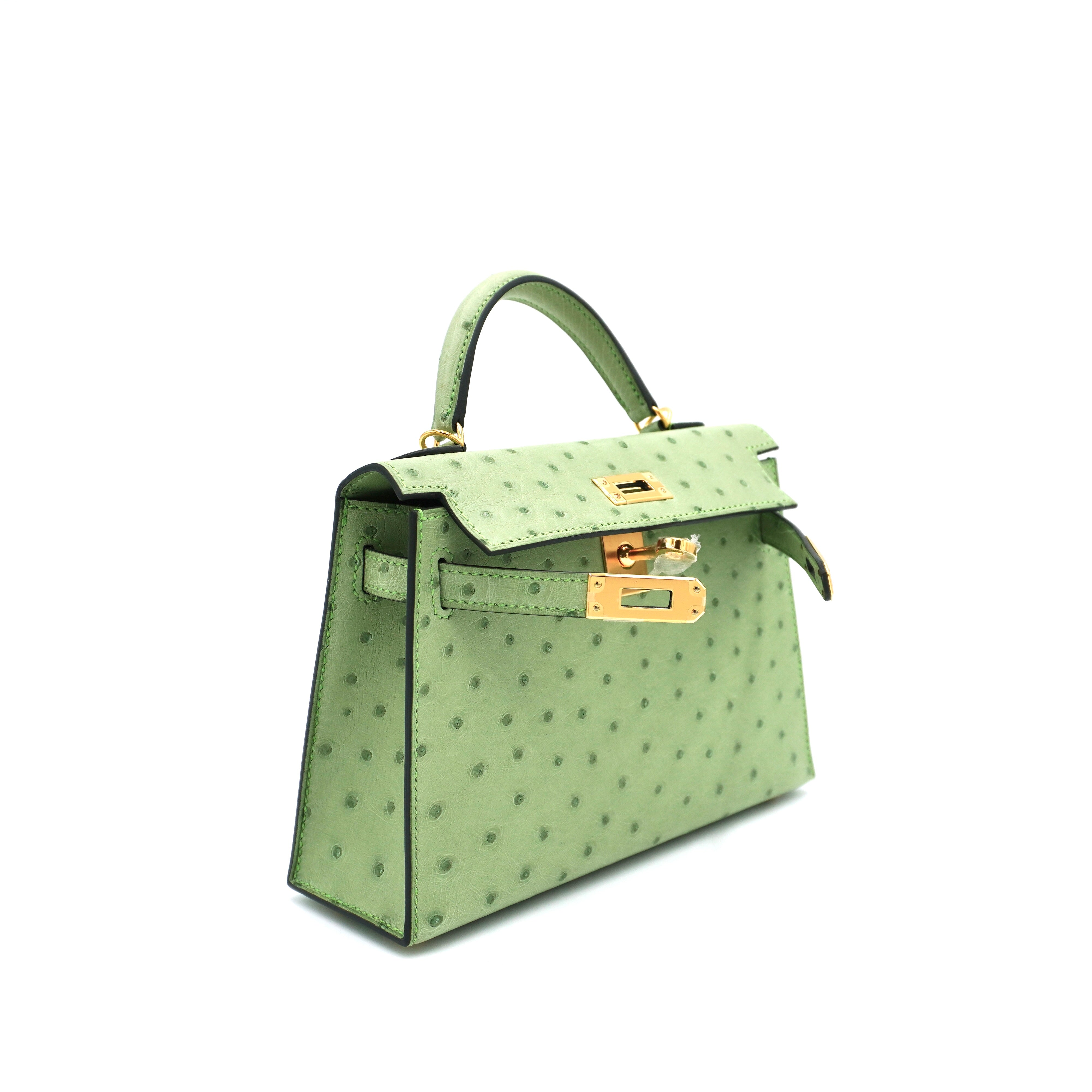 Hermès Mini Kelly II 20 Vert Criquet Ostrich Gold
