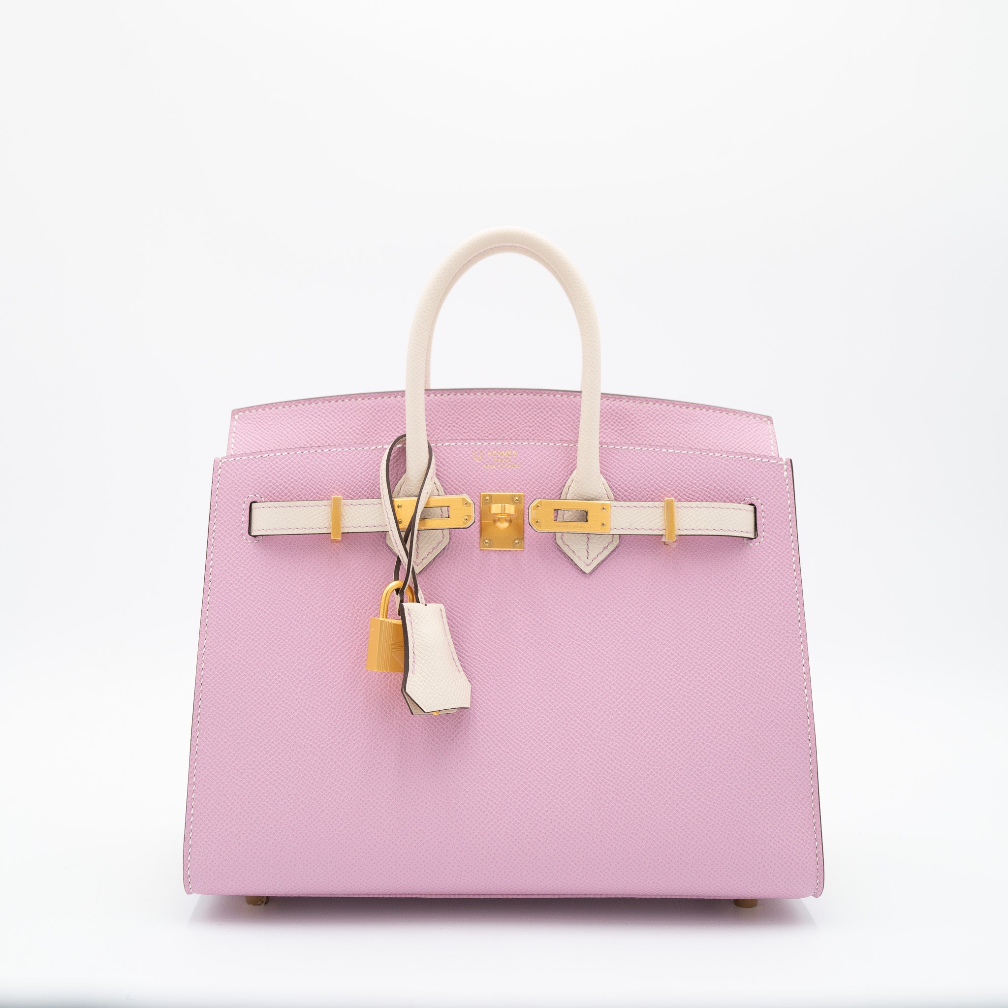Hermès Birkin 25 Sellier in Mauve Sylvestre and Craie with Brushed Gold Hardware