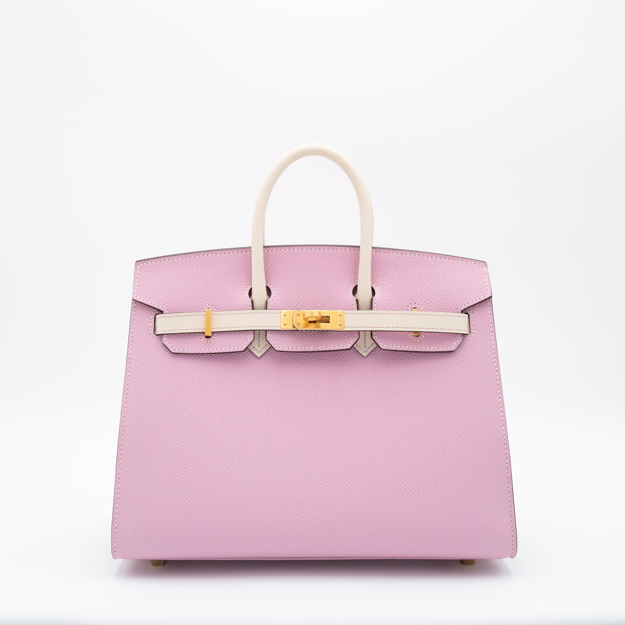 Hermès Birkin 25 Sellier in Mauve Sylvestre and Craie with Brushed Gold Hardware
