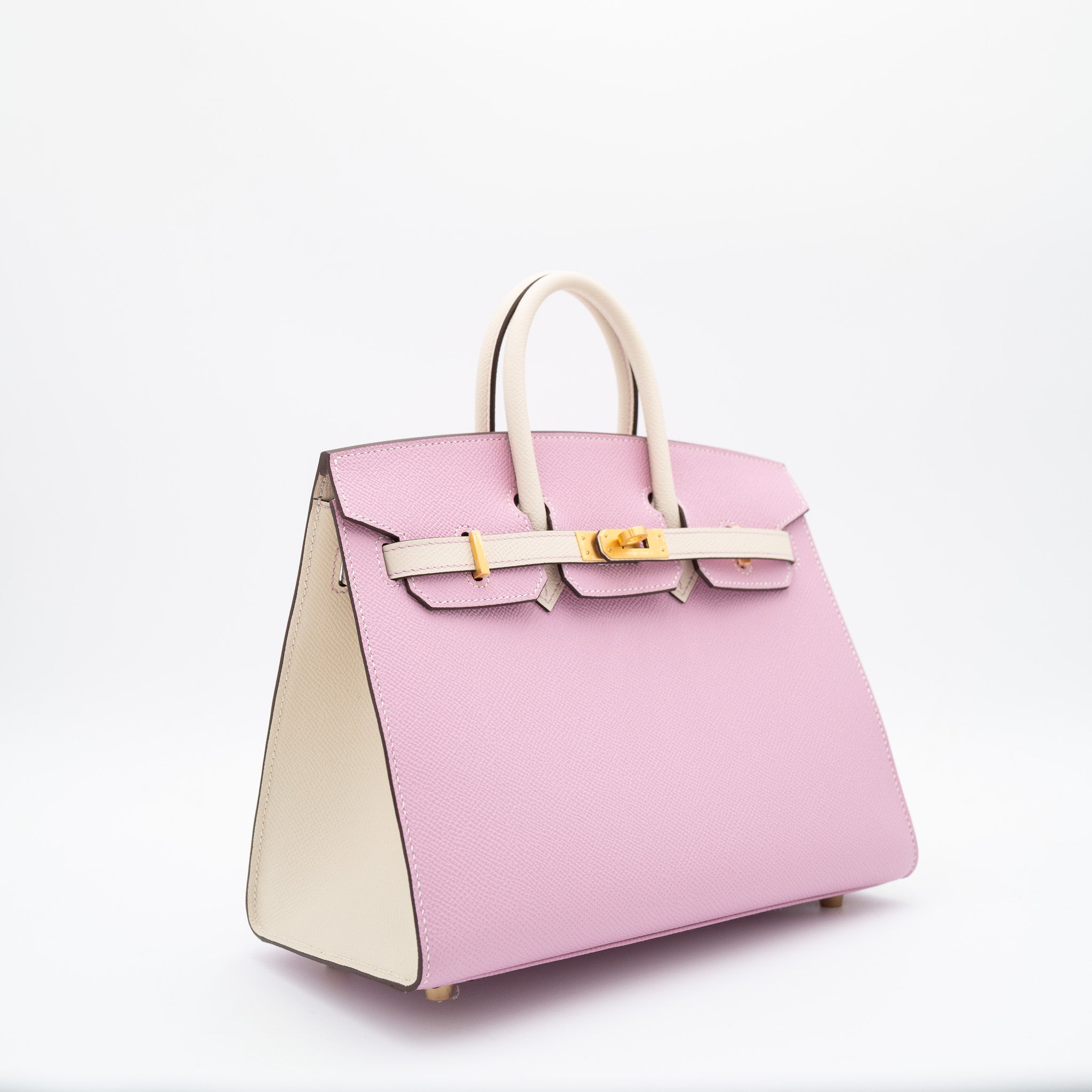 Hermès Birkin 25 Sellier in Mauve Sylvestre and Craie with Brushed Gold Hardware
