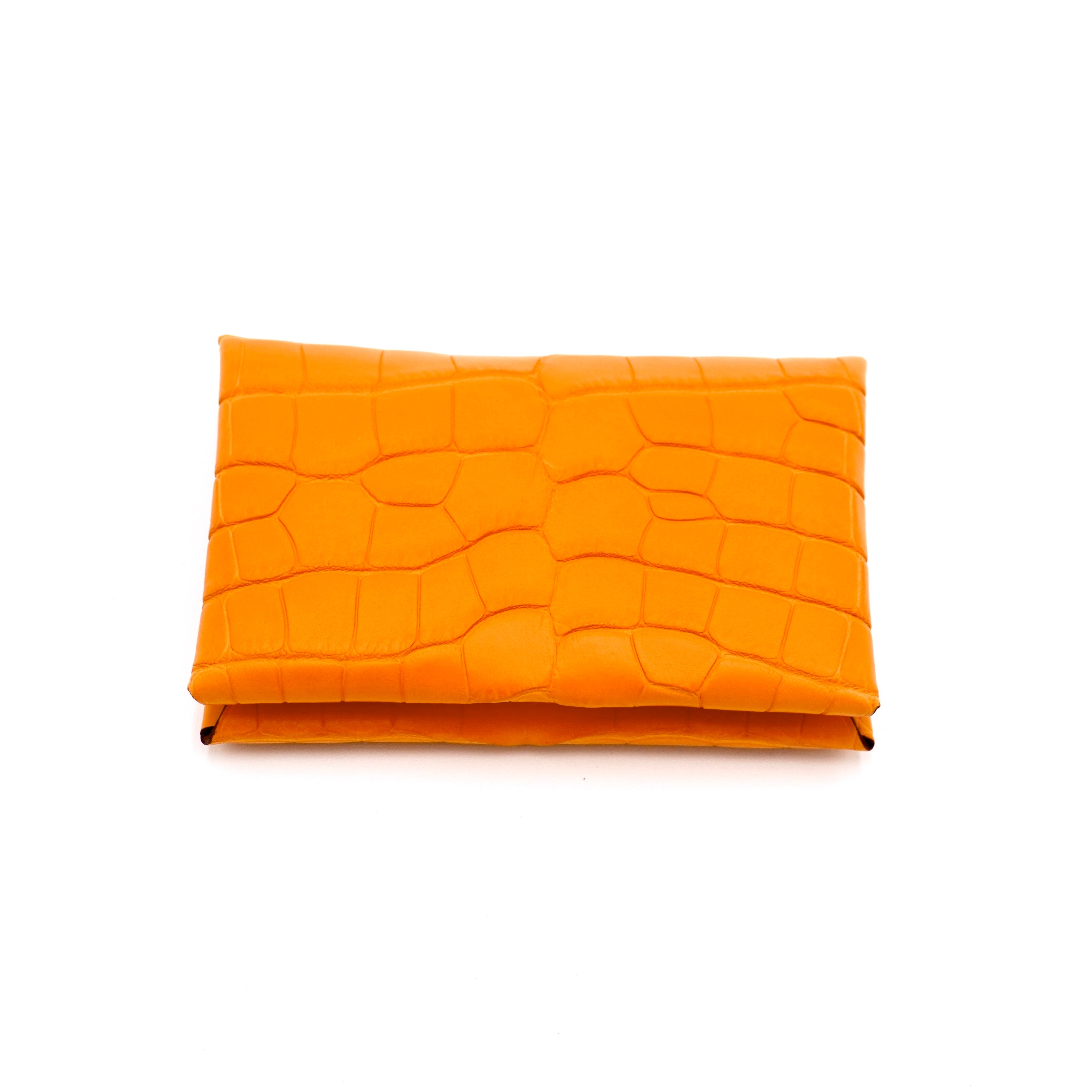 Hermès Calvi Card Case Apricot Matte Alligator