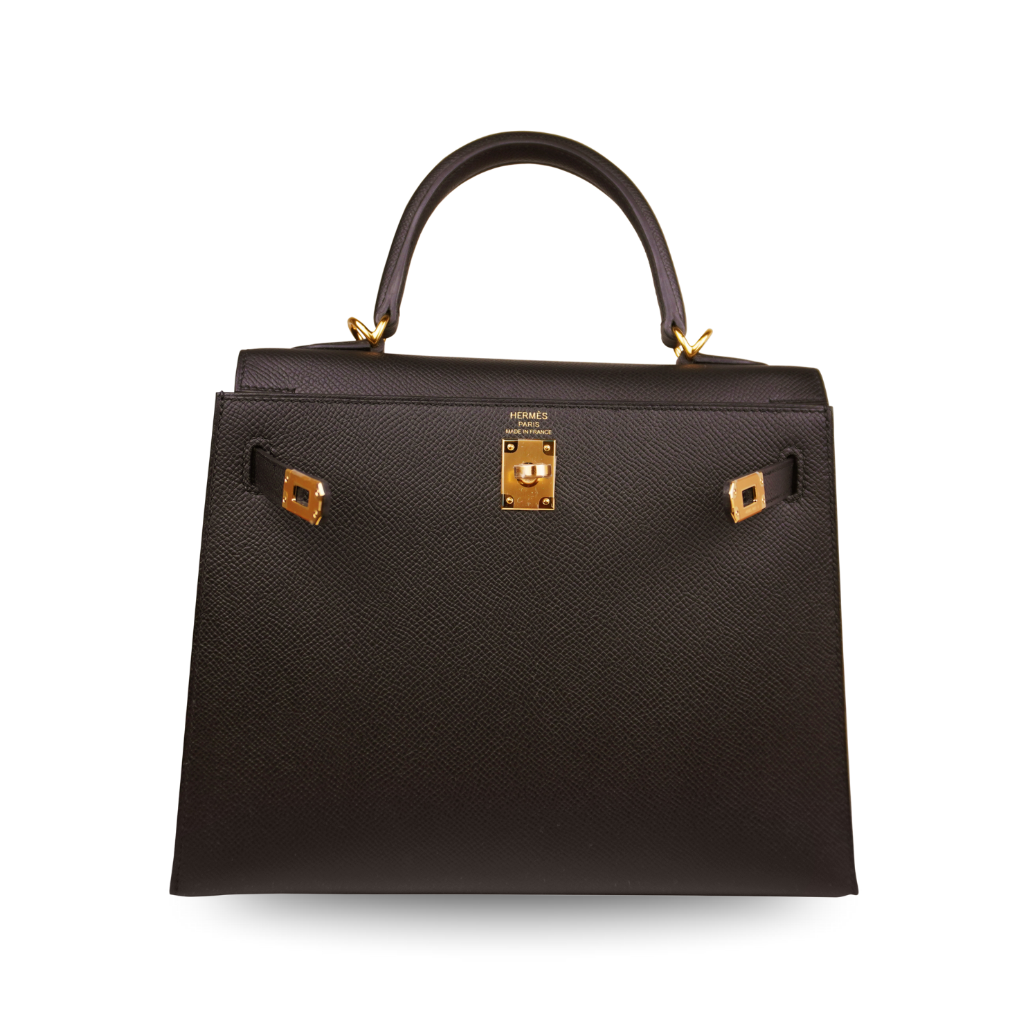 Hermès Kelly 25 Sellier Black Epsom Gold