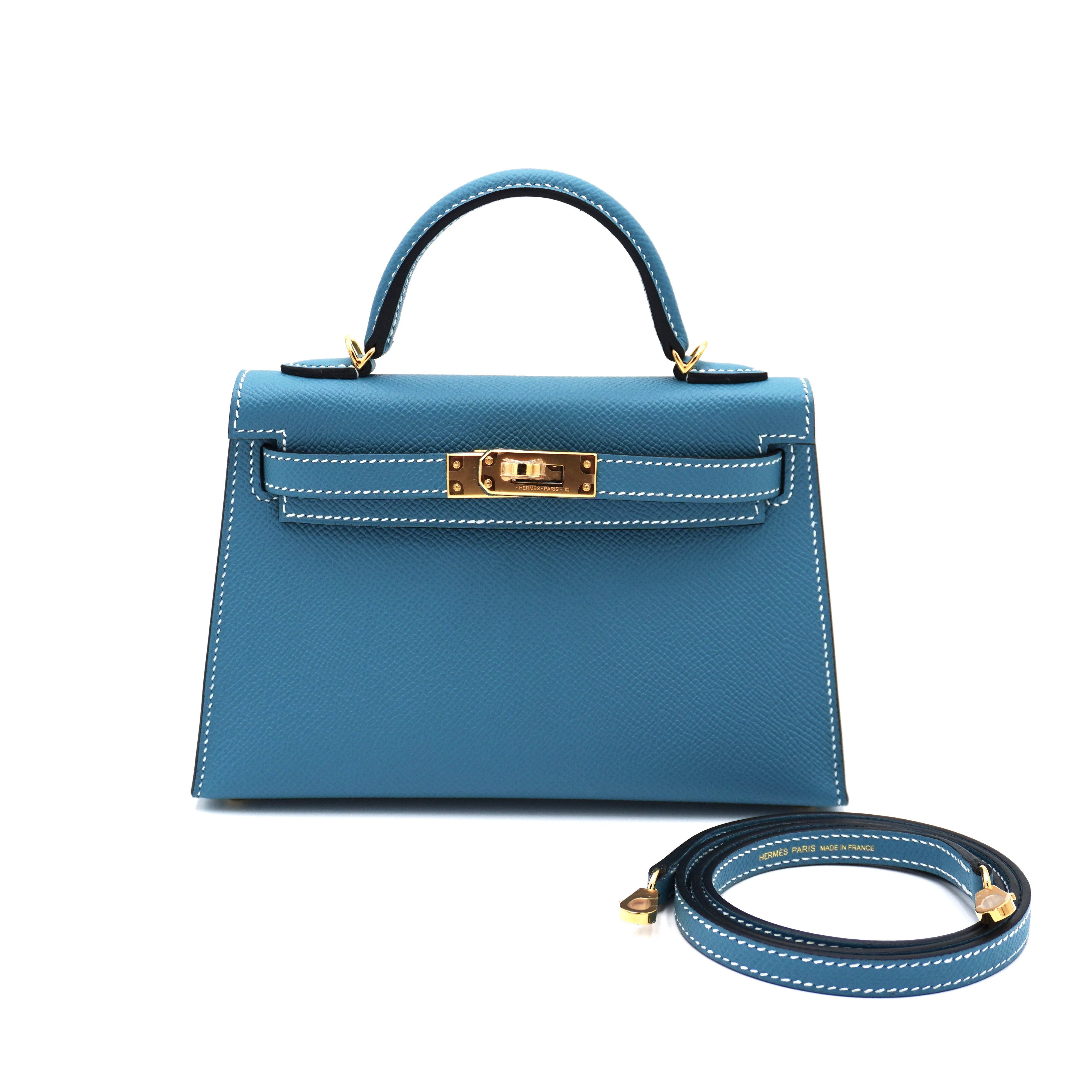 Hermès Mini Kelly II 20 Blue Jean Epsom with Gold Hardware