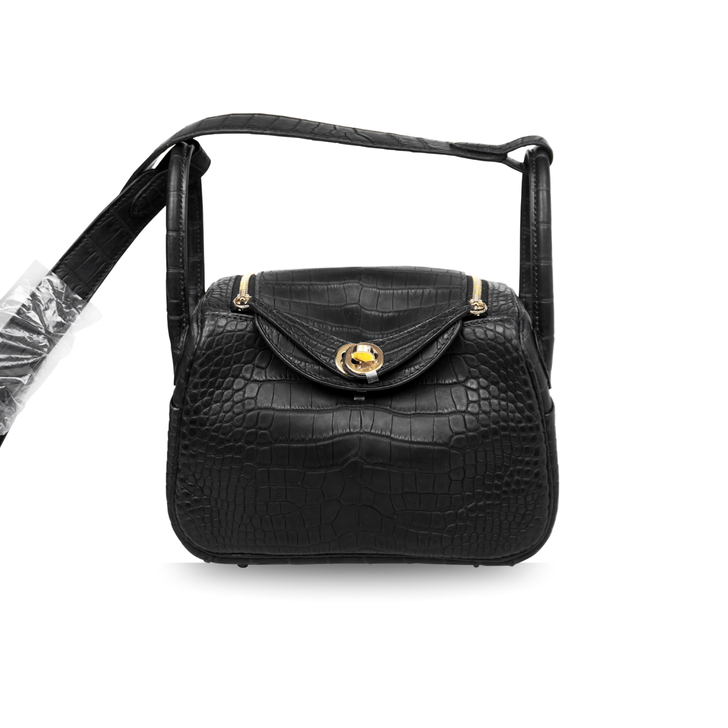 Hermès Mini Lindy Black Alligator Matt Gold