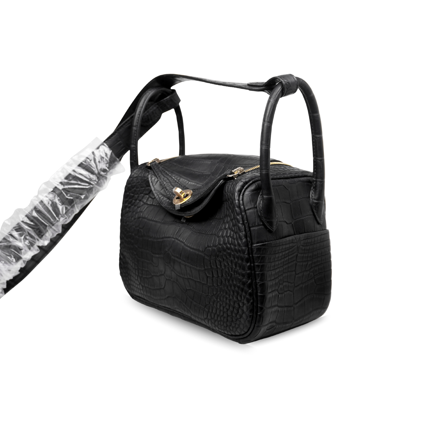 Hermès Mini Lindy Black Alligator Matt Gold
