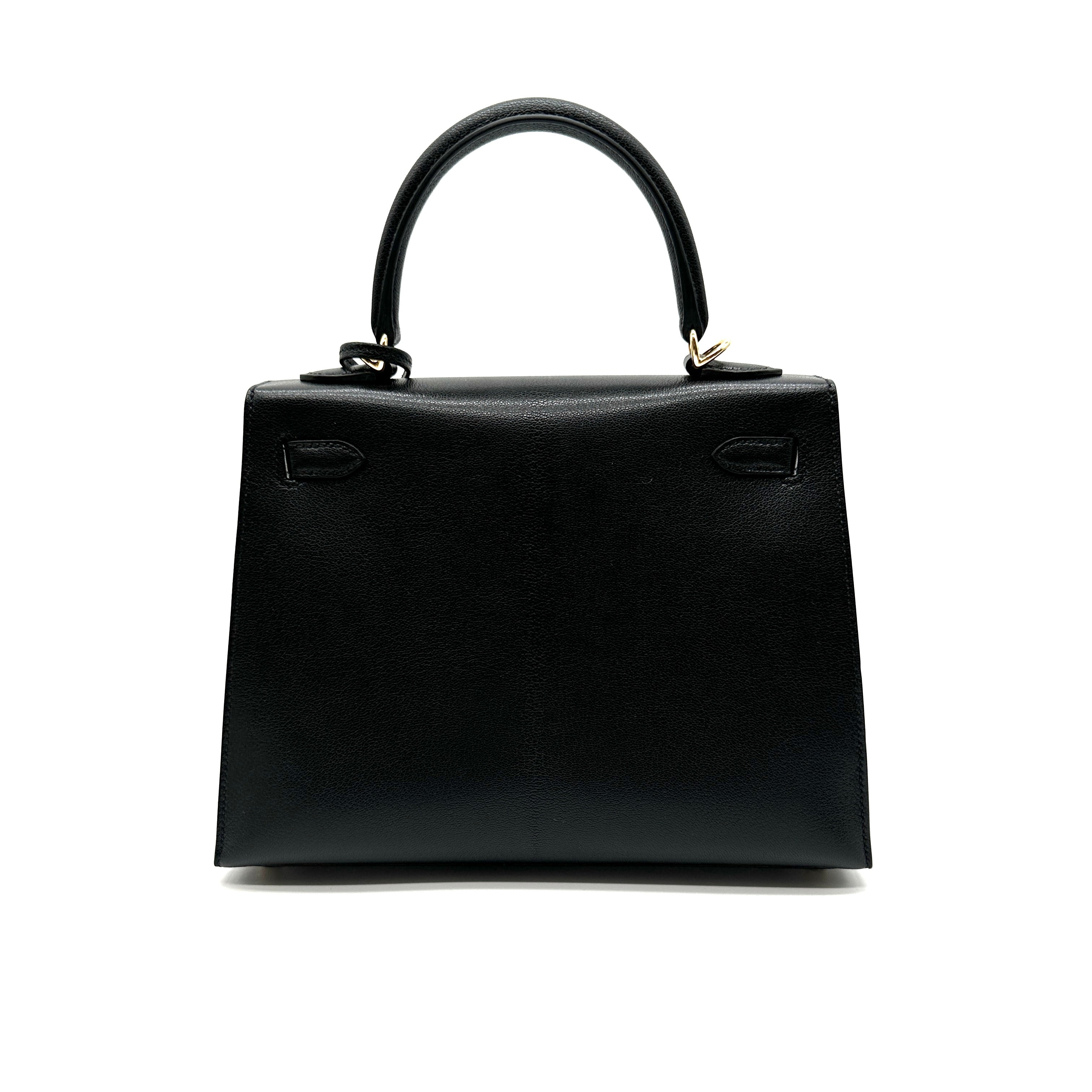 Hermès Kelly 25 Chèvre Mysore Noir with Gold Hardware
