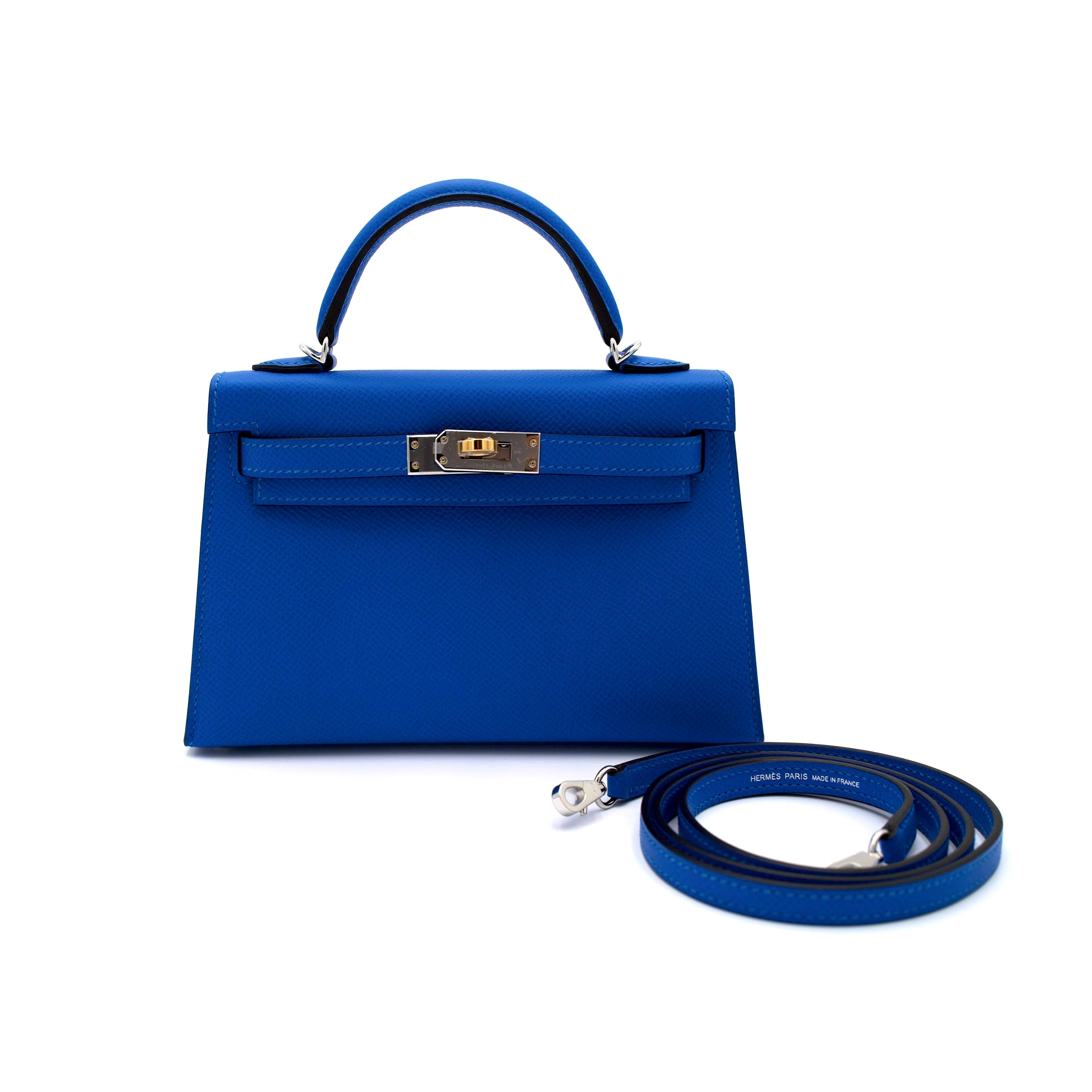 Hermès Mini Kelly II 20 Blue Hydra Epsom with Electrum Hardware